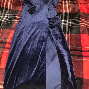 Long sleeve soft velvet dress with front split